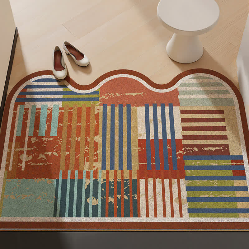 Tappeto retrò con bordo ondulato e patchwork - Cioccolato - 31'' × 47'' - image 0