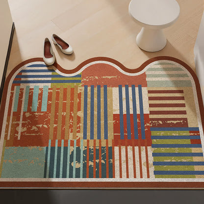 Tappeto retrò con bordo ondulato e patchwork - Cioccolato - 31'' × 47'' - image 0