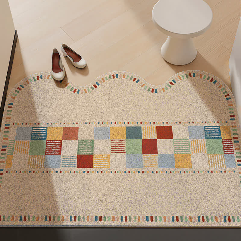 Tappeto retrò con bordo ondulato e blocchi di colore - Colorato - 31'' × 47'' - image 0