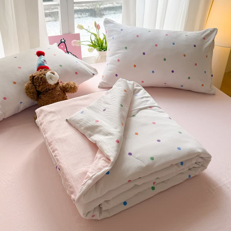 Set di biancheria da letto in cotone lavato con stampa a pois arcobaleno - image 4