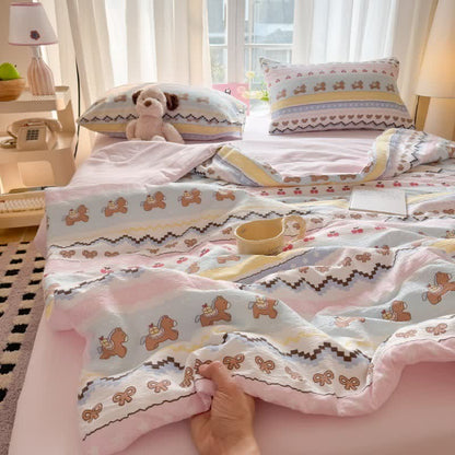 Set di biancheria da letto in cotone lavato con orsetto e fiocco rosa - image 3