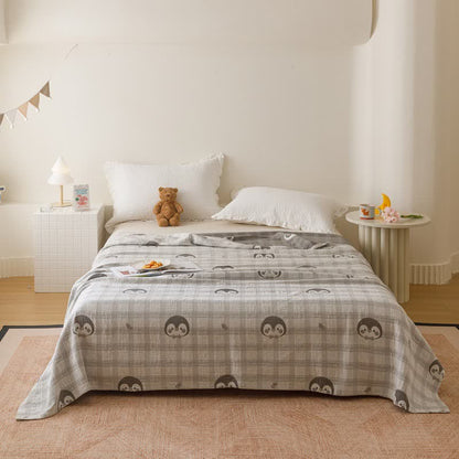 Trapunta in garza di cotone con motivo pinguino e quadri - Grigio - Matrimoniale - image 0