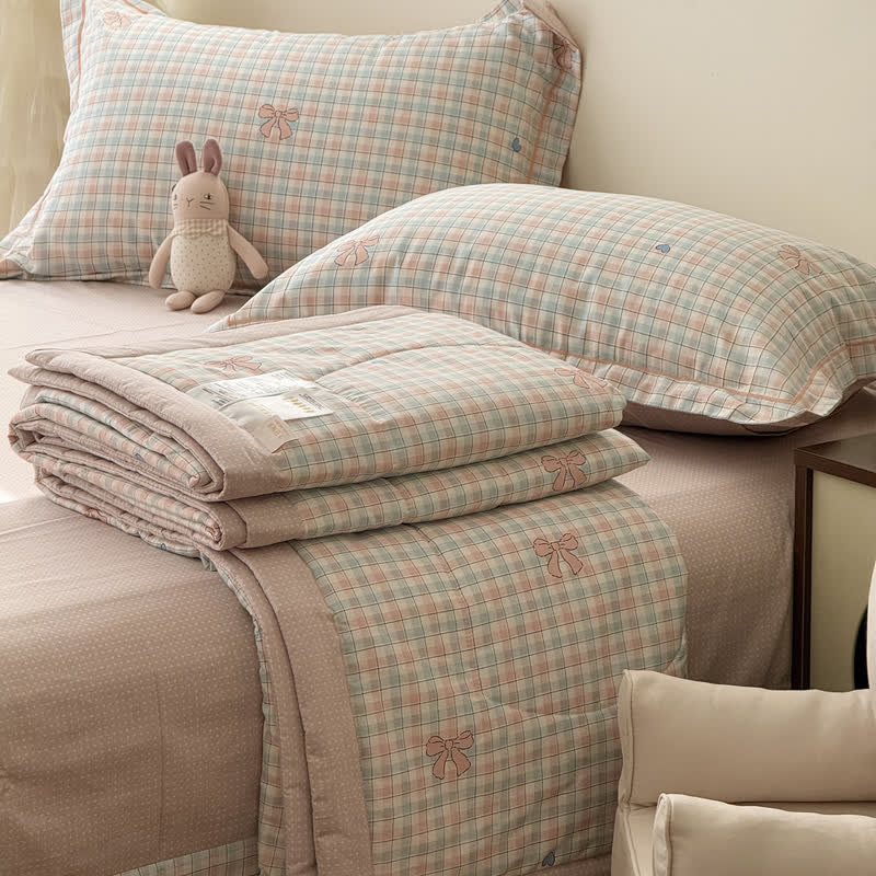 Set di biancheria da letto in cotone lavato con fantasia a quadri pastello. - image 2
