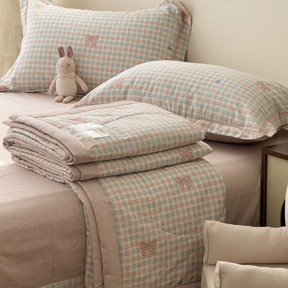 Set di biancheria da letto in cotone lavato con fantasia a quadri pastello. - image 2