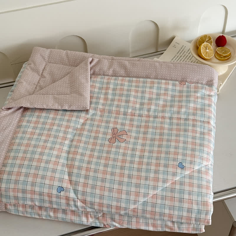 Set di biancheria da letto in cotone lavato con fantasia a quadri pastello. - image 3