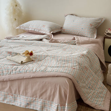 Set di biancheria da letto in cotone lavato con fantasia a quadri pastello. - Colorato - Matrimoniale - Set di biancheria da letto - image 0