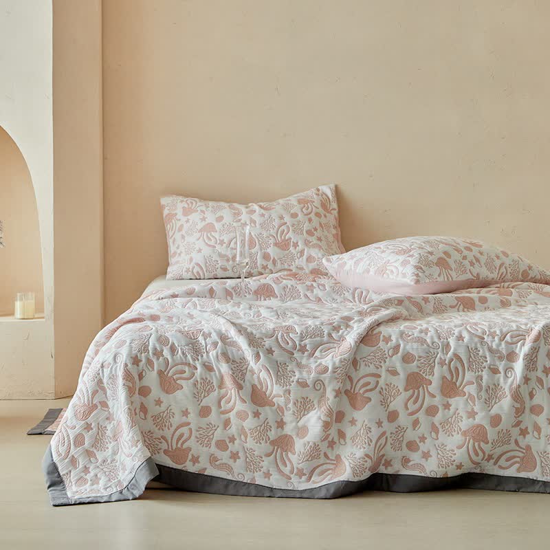 Set di trapunte reversibili con motivo "Vita dell'Oceano Rosa" - image 2
