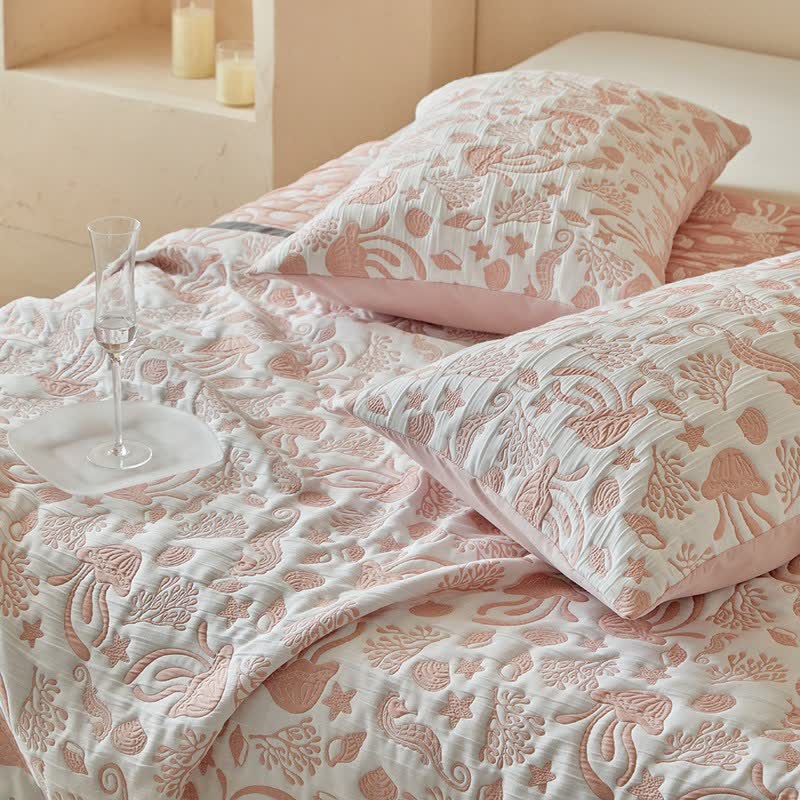 Set di trapunte reversibili con motivo "Vita dell'Oceano Rosa" - image 15