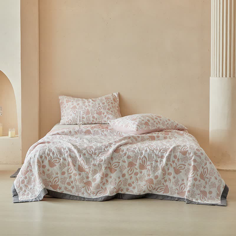 Set di trapunte reversibili con motivo "Vita dell'Oceano Rosa" - image 1