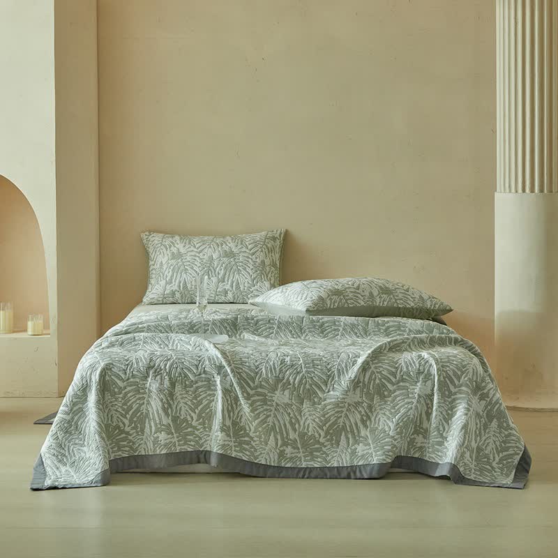 Set di trapunte reversibili con motivo a foglie di palma tropicali - image 1