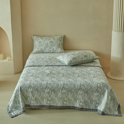 Set di trapunte reversibili con motivo a foglie di palma tropicali - Grigio - Trapunta con 2 federe - Matrimoniale Grande - image 0