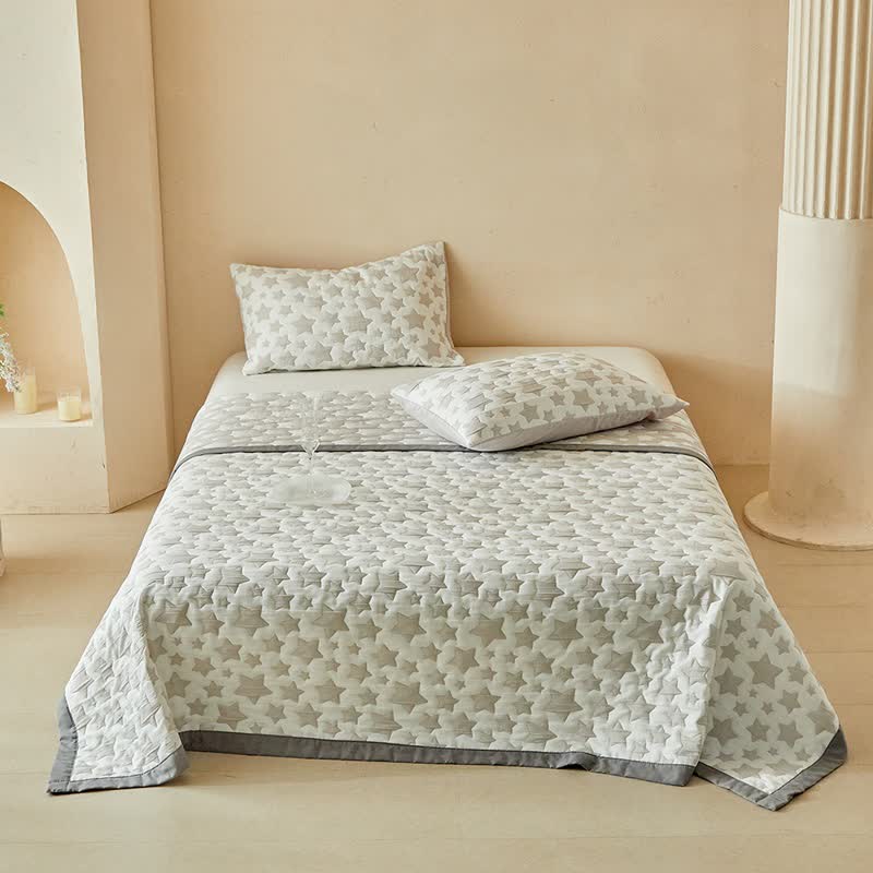 Set di trapunte reversibili con motivo a stelle neutre - Grigio - Trapunta con 2 federe - Matrimoniale Grande - image 0