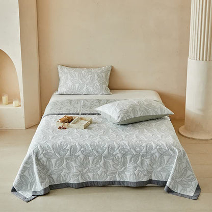 Set di trapunte con stampa di foglie botaniche - Grigio - Trapunta con 2 federe - Matrimoniale Grande - image 0