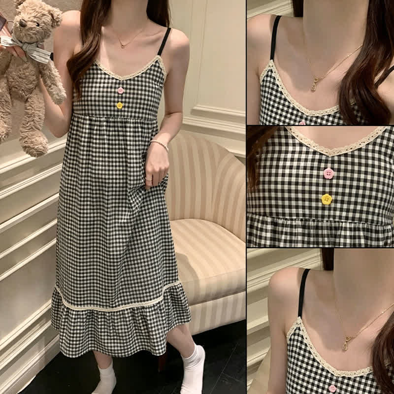 Camicia da notte a quadretti bianchi e neri con volant - image 8