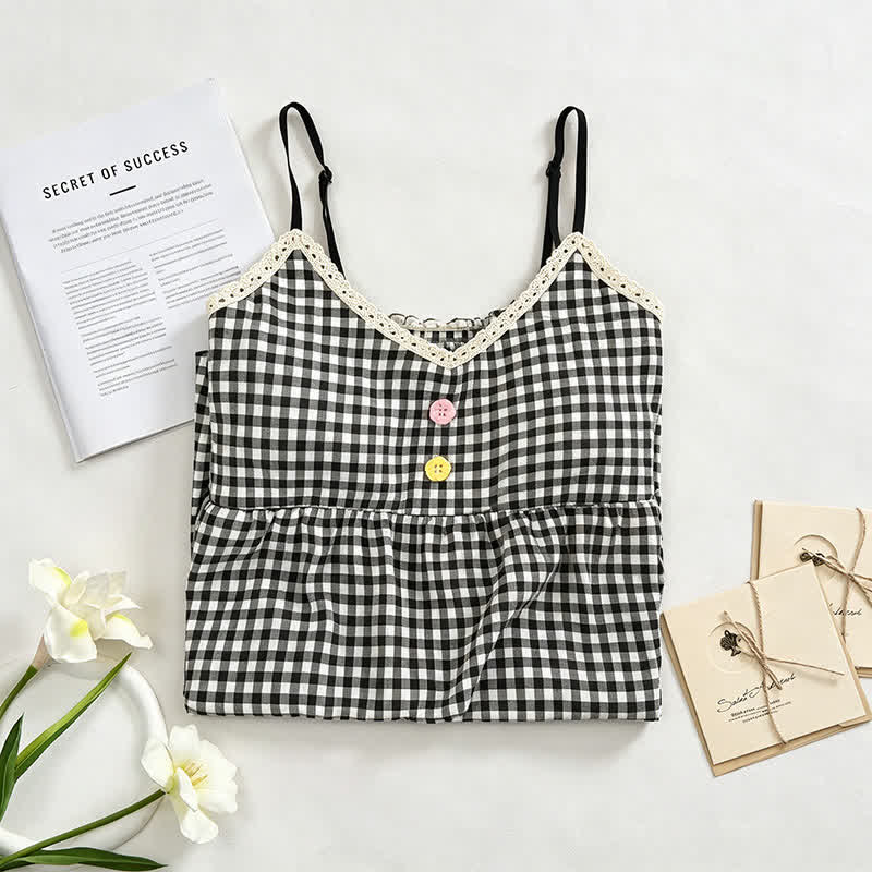 Camicia da notte a quadretti bianchi e neri con volant - image 1