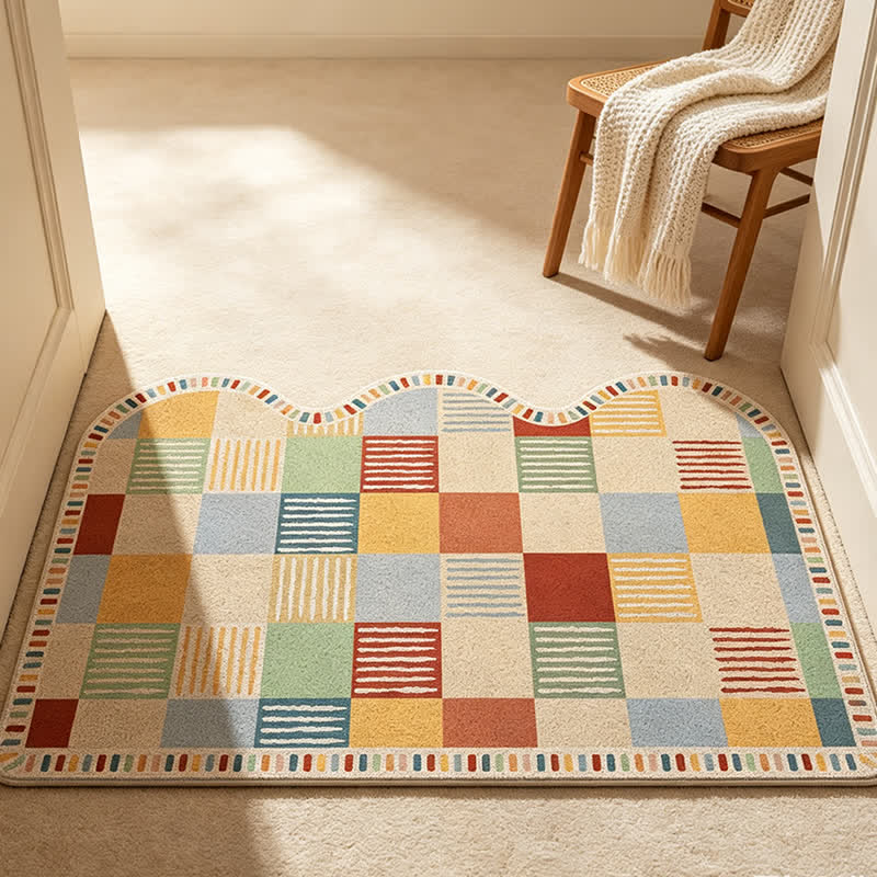 Tappeto d'ingresso stampato a patchwork con blocchi di colore - image 1