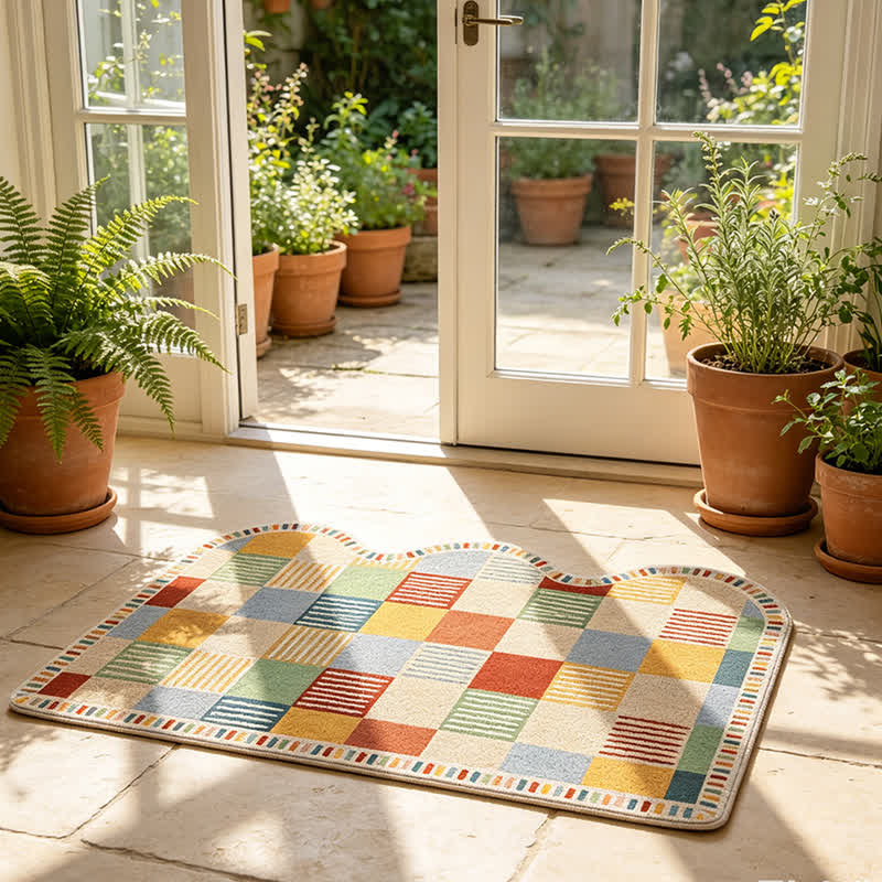 Tappeto d'ingresso stampato a patchwork con blocchi di colore - image 2