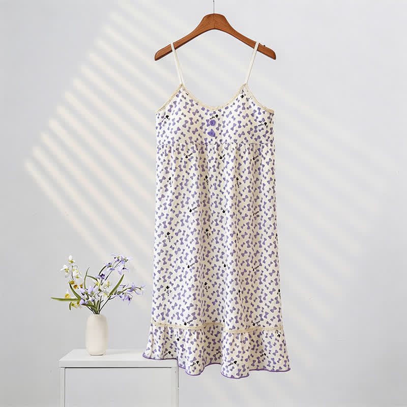 Camicia da notte senza maniche con volant e fiocco viola - image 3