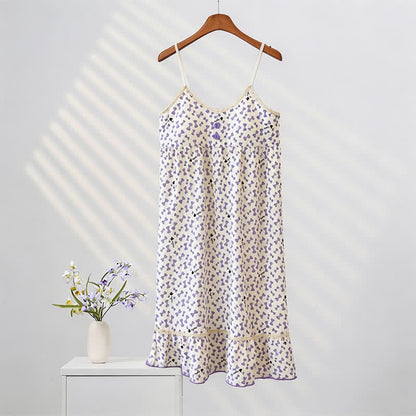 Camicia da notte senza maniche con volant e fiocco viola - image 3