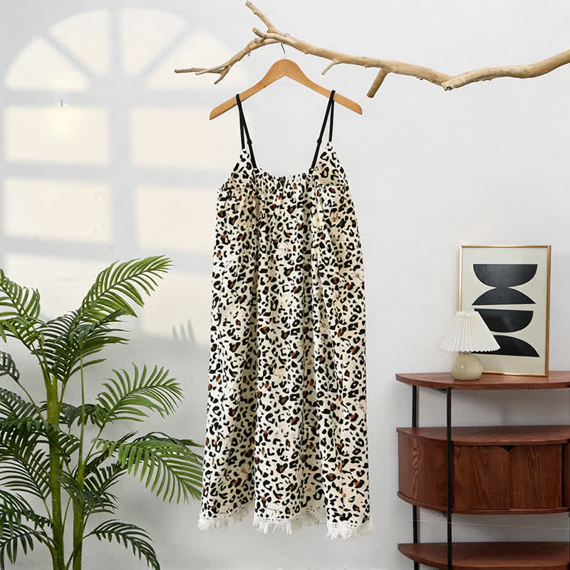 Abito da casa con stampa leopardata e nappe - image 4
