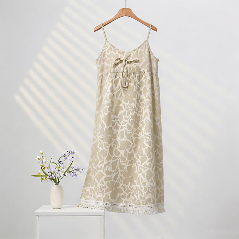 Camicia da notte color crema con stampa floreale e nappine - Beige - 2XL - image 0