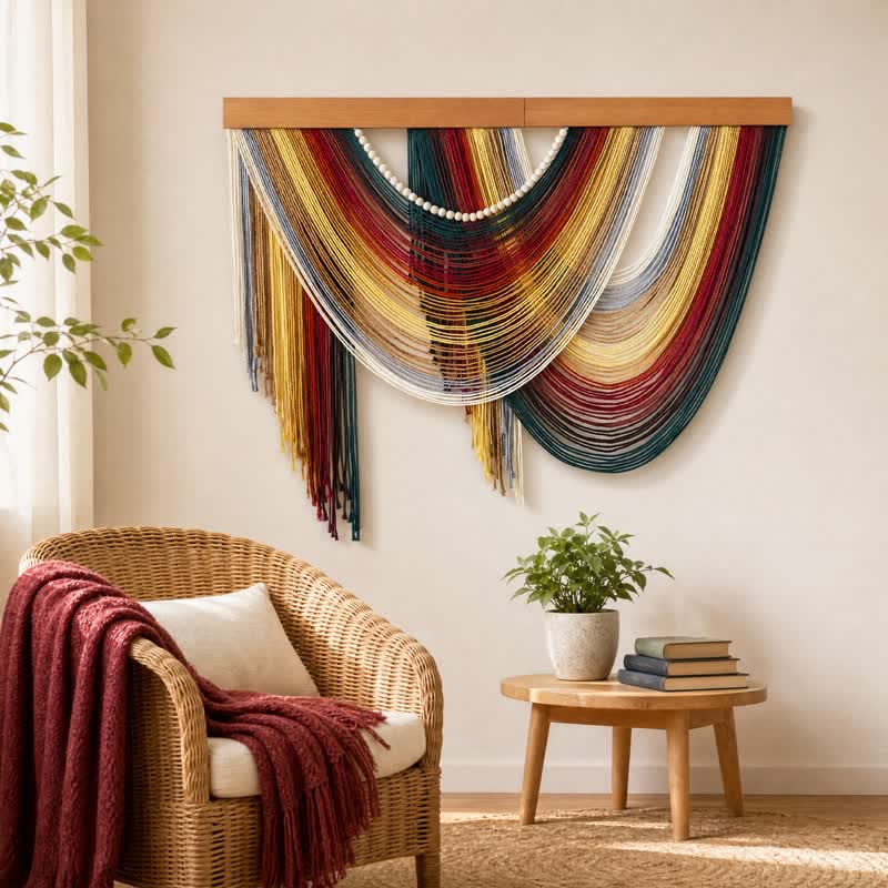 Decorazione da parete in cotone bohemien con perline - Rosso - 39,4" × 31,5" - image 0