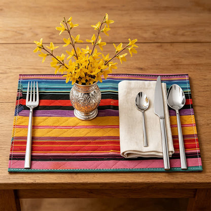Tovagliette in lino stile rustico a righe colorate - Colorato - 12" × 18" - 8 pezzi - image 0