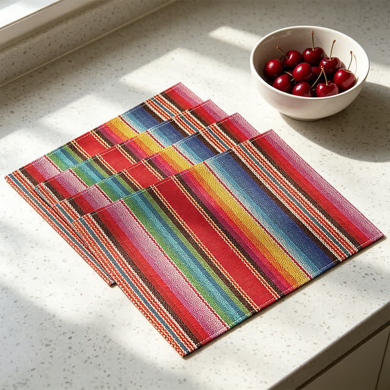 Tovagliette in lino a righe multicolore in stile nordico - Colorato - 12" × 18" - 8 pezzi - image 0