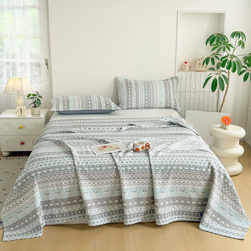 Trapunta in garza di cotone in stile Fair Isle - Grigio - 2 asciugamani con cuscino - 52cm x 78cm - image 0