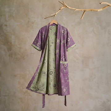 Kimono vintage in cotone con stampa floreale viola - XL - image 0