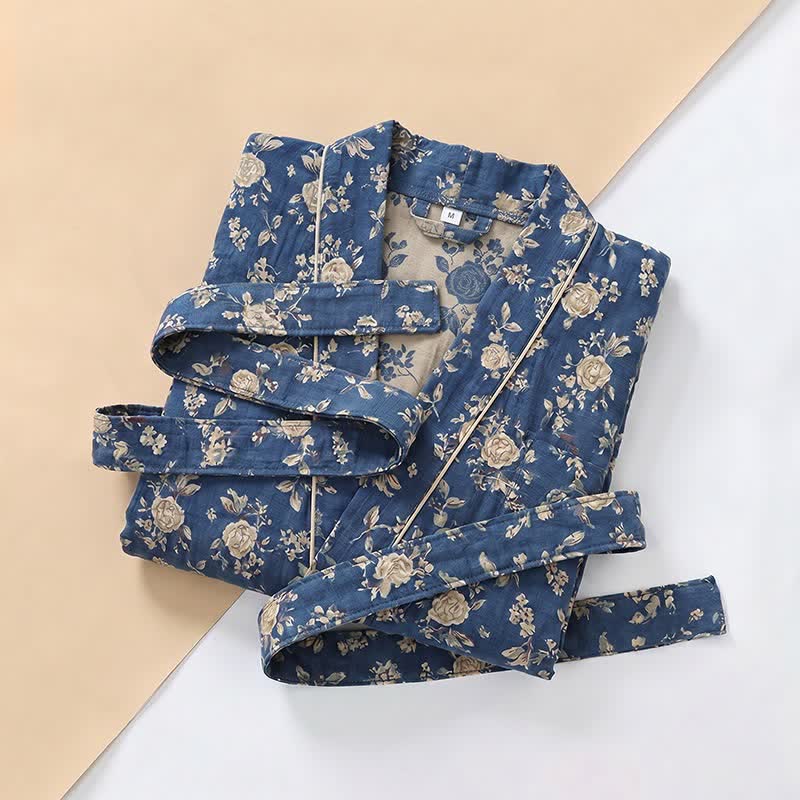 Kimono vintage blu indaco con stampa floreale - image 3