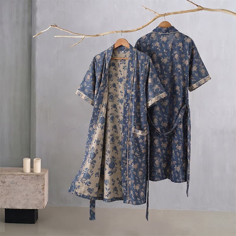 Kimono vintage blu indaco con stampa floreale - image 1