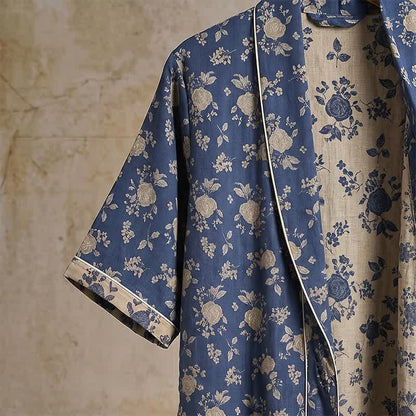 Kimono vintage blu indaco con stampa floreale - image 5