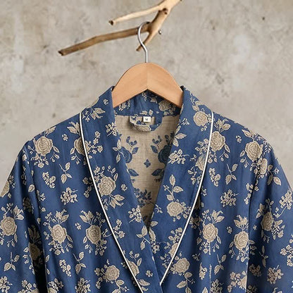Kimono vintage blu indaco con stampa floreale - image 4