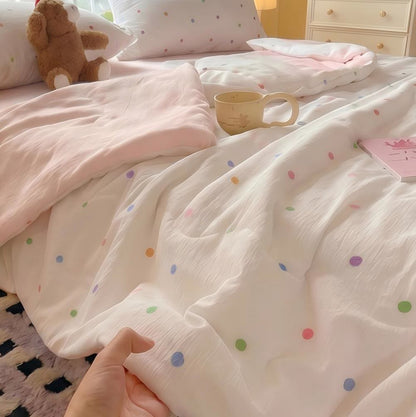 Set di biancheria da letto in cotone lavato con stampa a pois arcobaleno - image 1