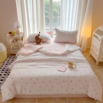Set di biancheria da letto in cotone lavato con stampa a pois arcobaleno - Colorato - Matrimoniale - Set di biancheria da letto - image 0