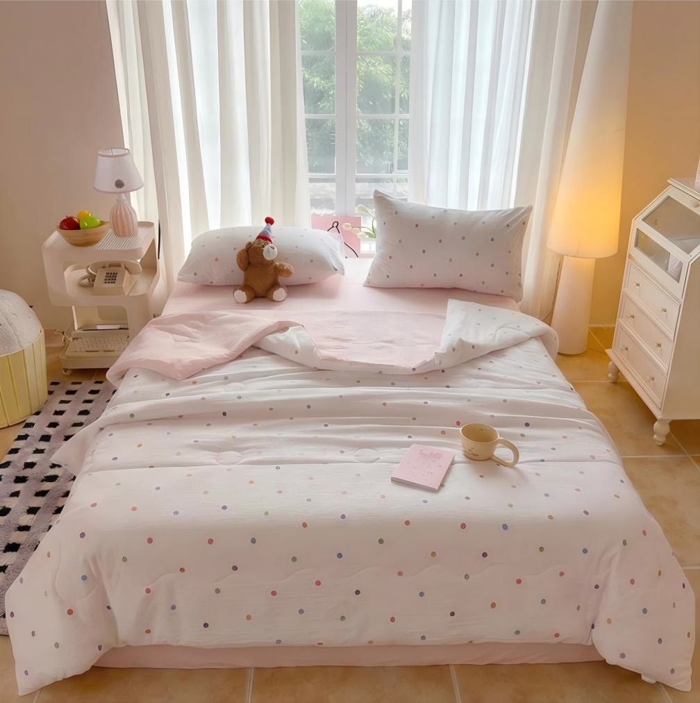 Set di biancheria da letto in cotone lavato con stampa a pois arcobaleno - Colorato - Matrimoniale - Set di biancheria da letto - image 0