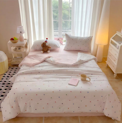 Set di biancheria da letto in cotone lavato con stampa a pois arcobaleno - Colorato - Matrimoniale - Set di biancheria da letto - image 0
