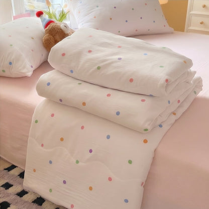 Set di biancheria da letto in cotone lavato con stampa a pois arcobaleno - image 3