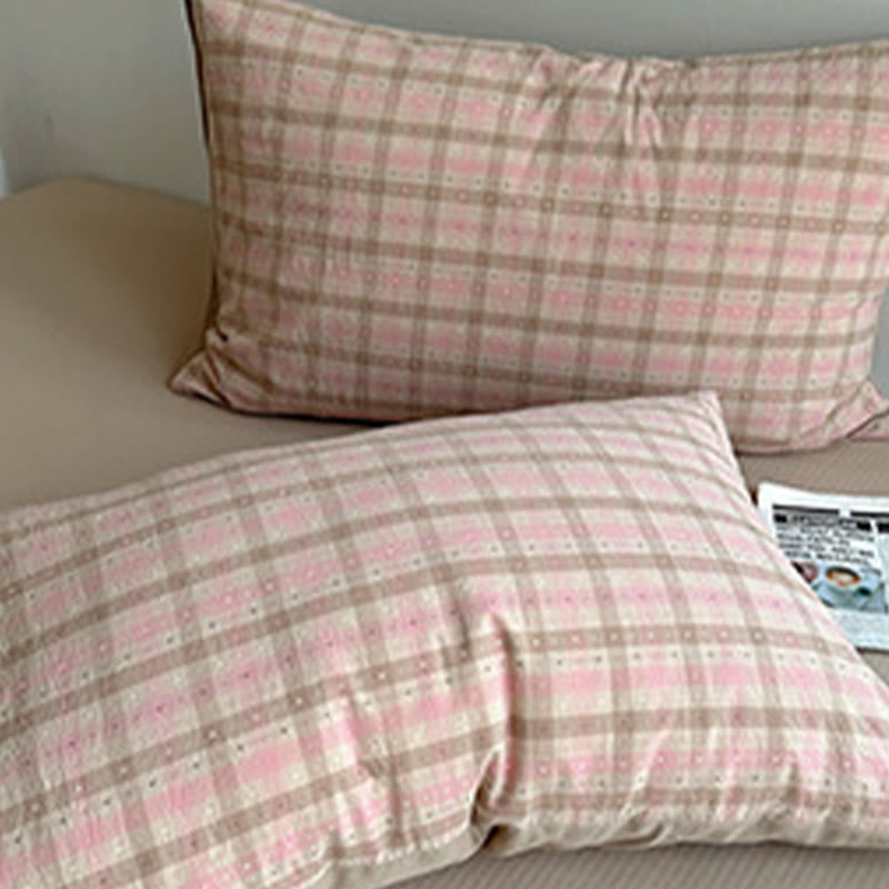 Set di biancheria da letto in cotone a quadretti rosa tenue - image 3