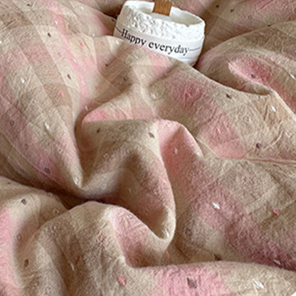 Set di biancheria da letto in cotone a quadretti rosa tenue - image 2