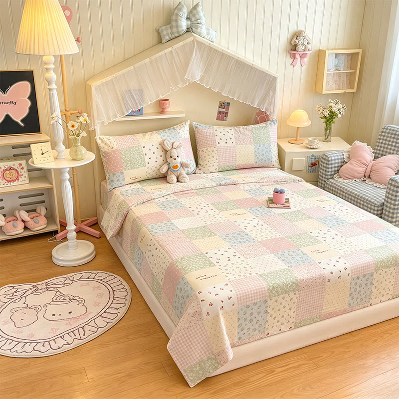 Set di biancheria da letto in cotone con patchwork color pastello - image 1