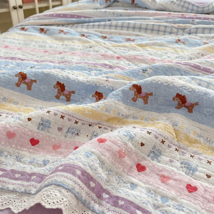 Set di biancheria da letto in cotone con bordo in pizzo color pastello - image 4