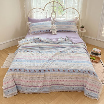 Set di biancheria da letto in cotone con bordo in pizzo color pastello - image 0