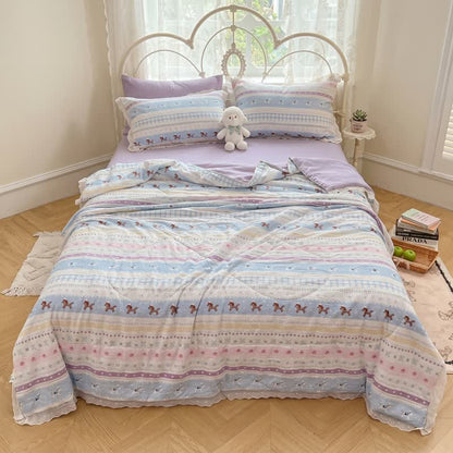 Set di biancheria da letto in cotone con bordo in pizzo color pastello - image 0