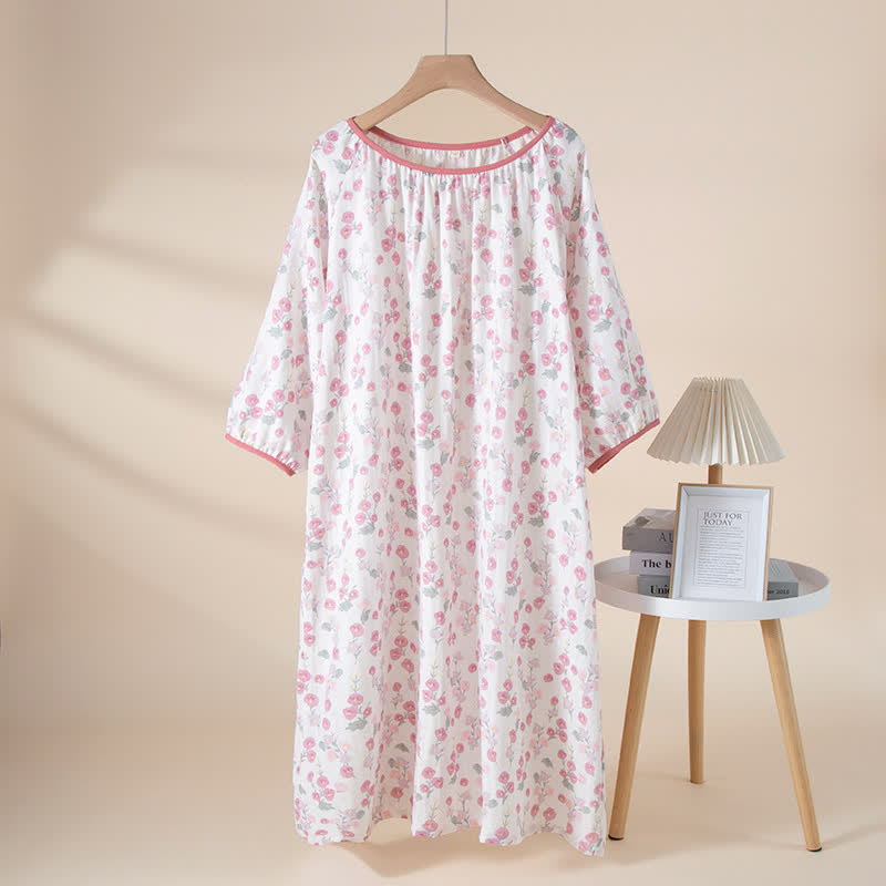 Camicia da notte in cotone con stampa floreale rosa pastorale - image 1