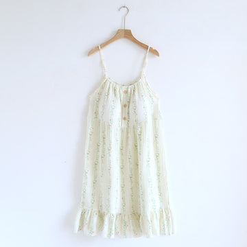 Camicia da notte in cotone con volant e motivo floreale a foglie fresche - Bianco - XL - image 0