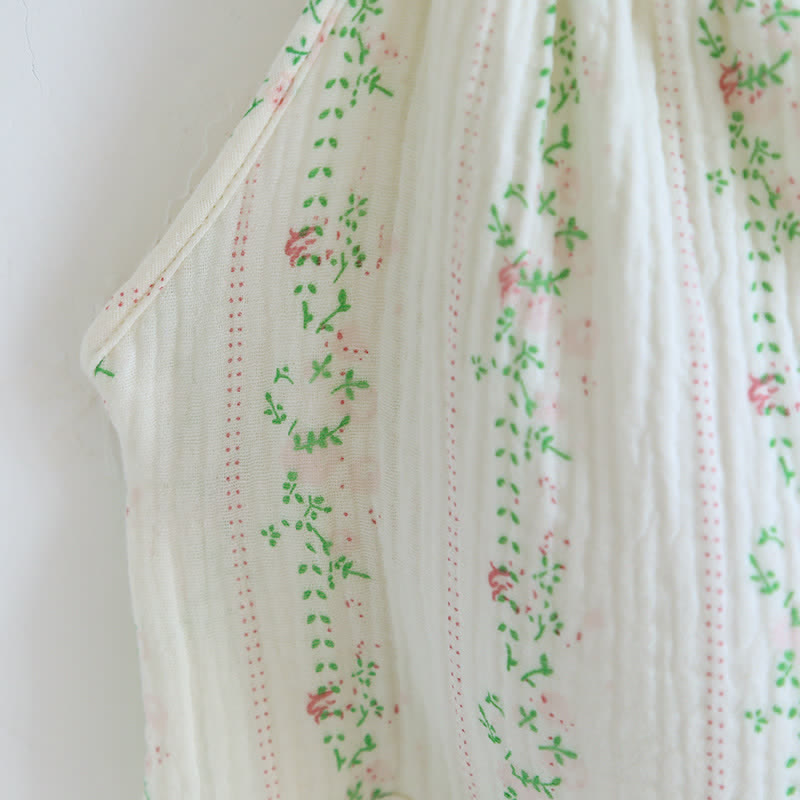 Camicia da notte in cotone con volant e motivo floreale a foglie fresche - image 11