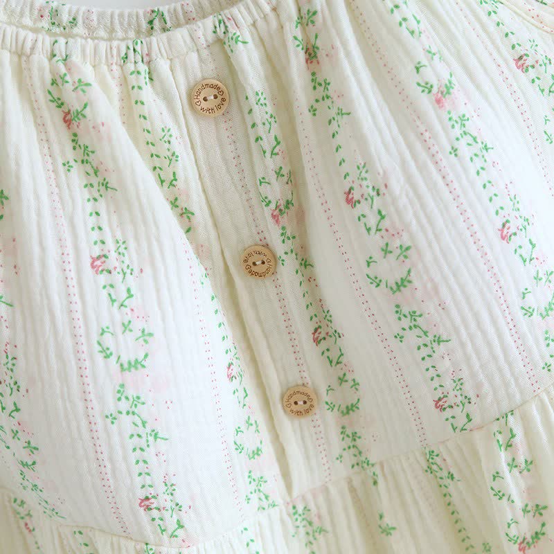 Camicia da notte in cotone con volant e motivo floreale a foglie fresche - image 5