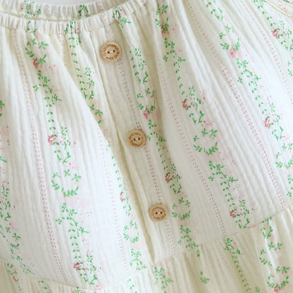 Camicia da notte in cotone con volant e motivo floreale a foglie fresche - image 5